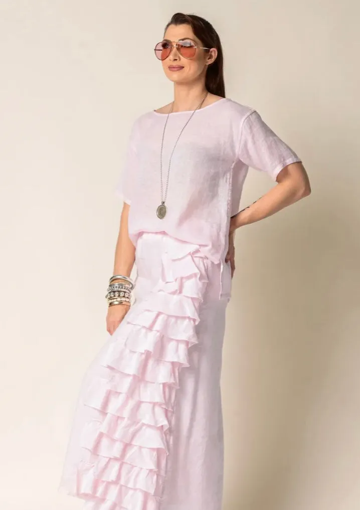 Brooks Linen Top In White   Blush