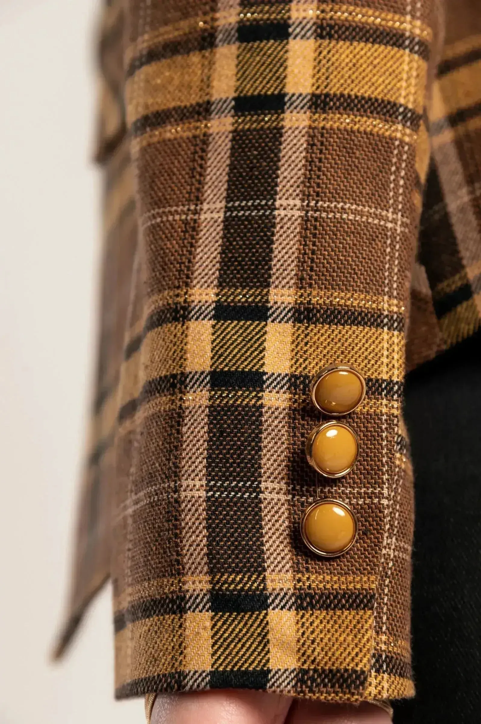 Brown Plaid Chiarana Blazer - Mustard Accents | Italian Made
