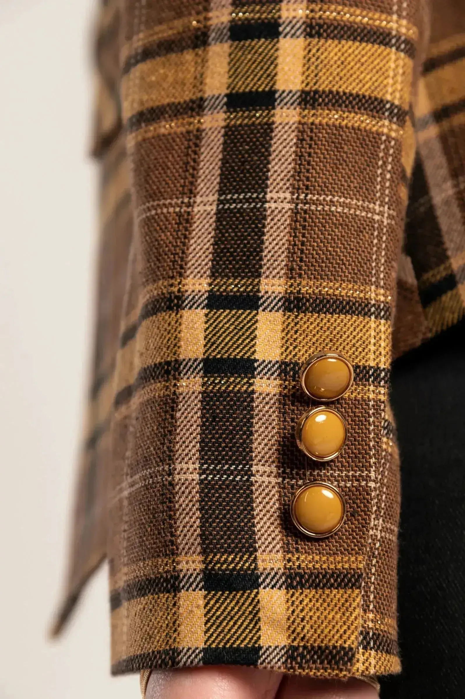 Brown Plaid Chiarana Blazer - Mustard Accents | Italian Made