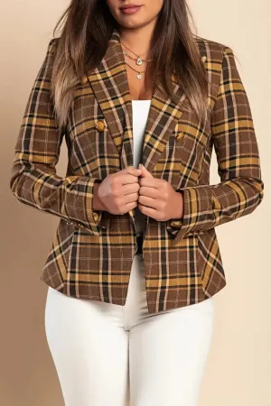 Brown Plaid Chiarana Blazer - Mustard Accents | Italian Made