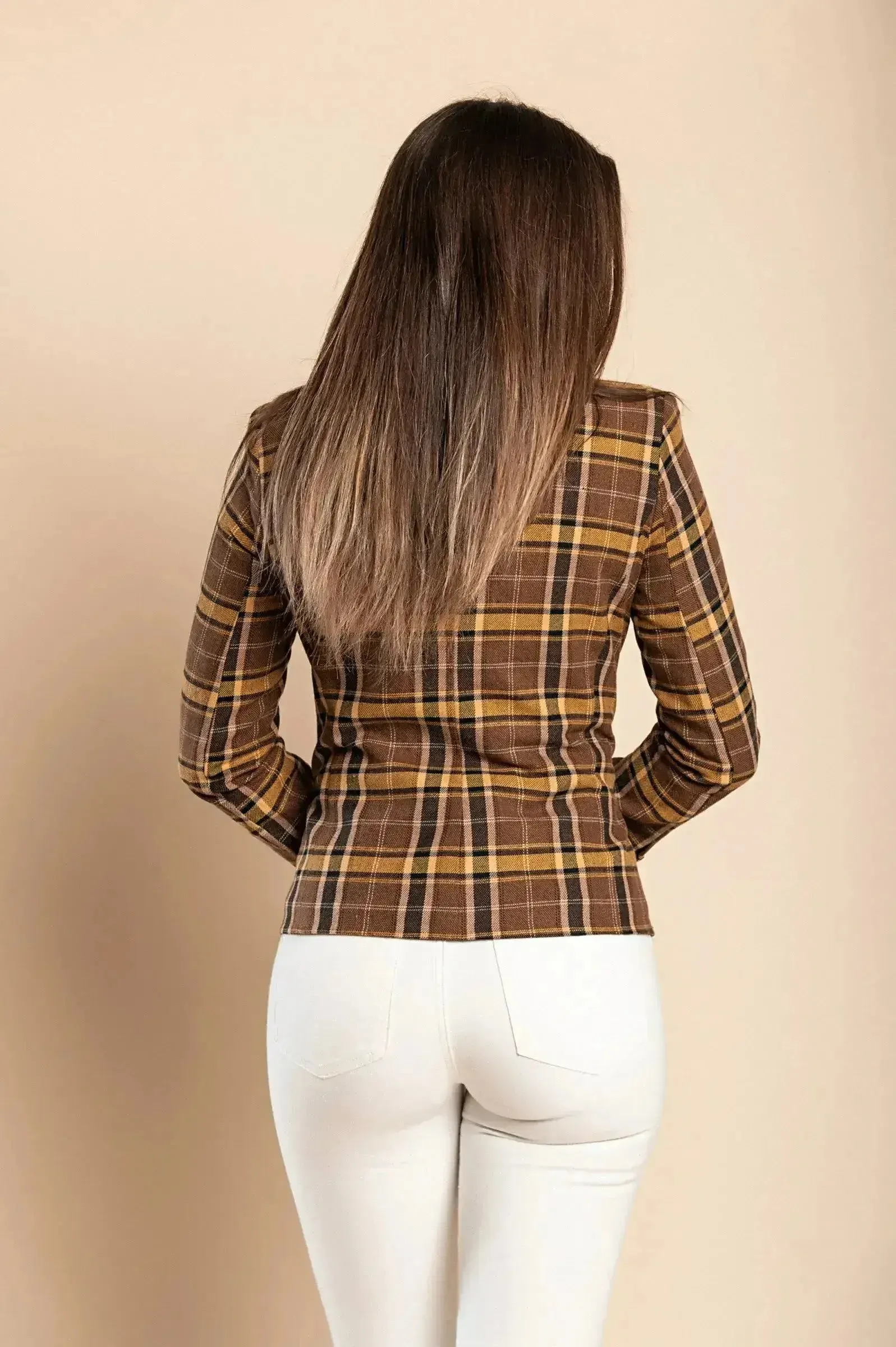 Brown Plaid Chiarana Blazer - Mustard Accents | Italian Made