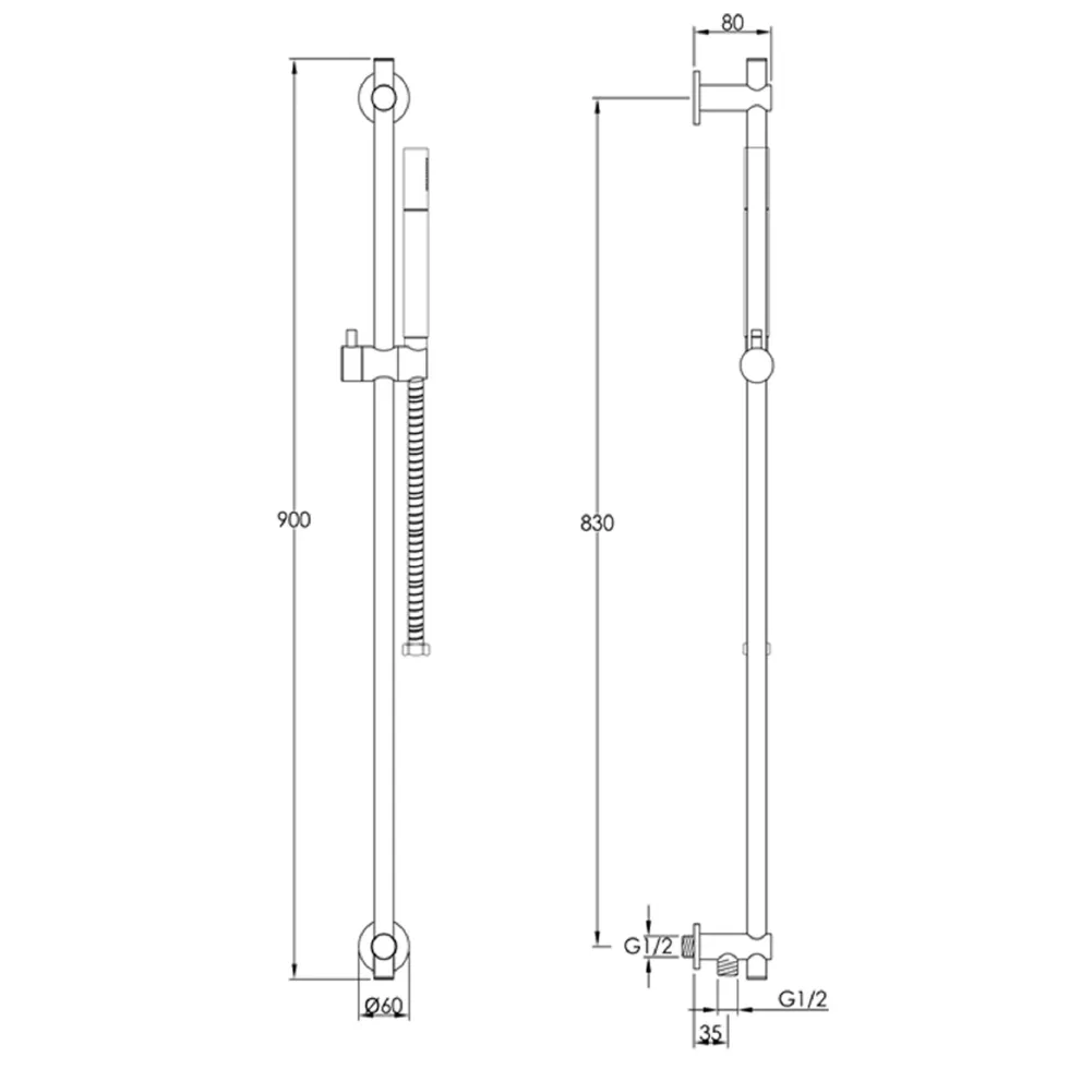 Brushed Brass Shower Slider Rail Kit with Handset and Hose