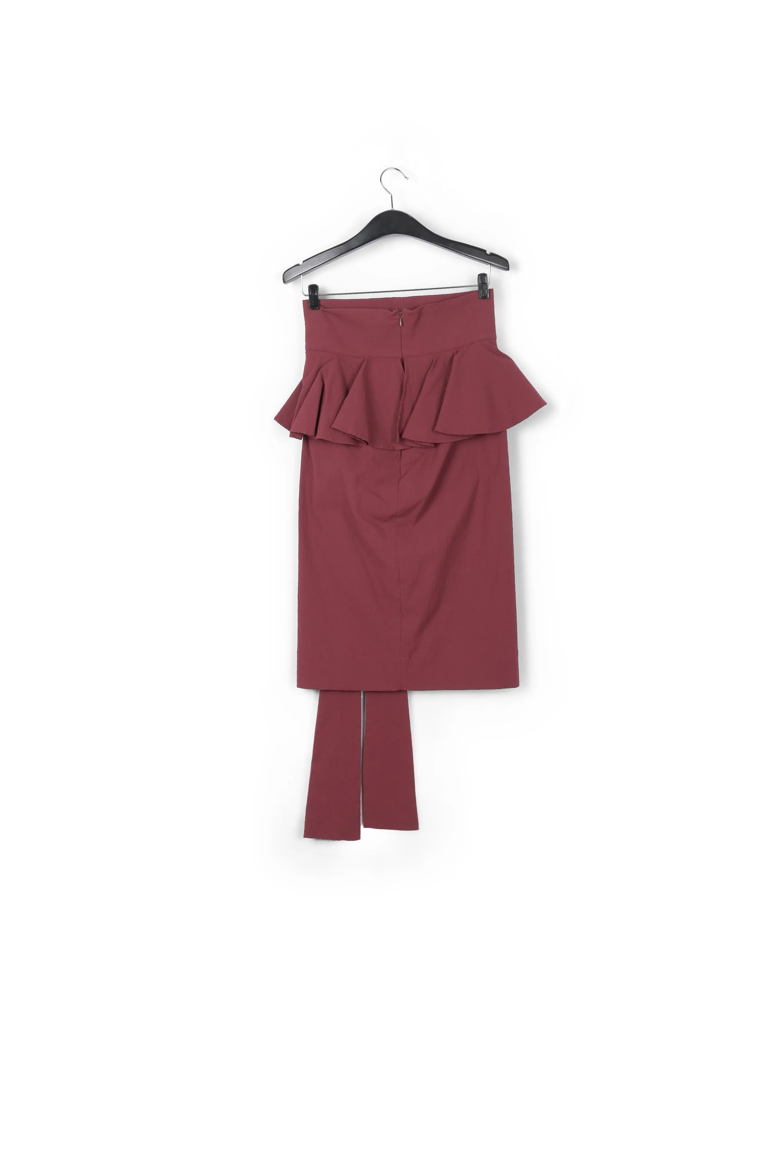 Burgundy halterneck dress with peplum