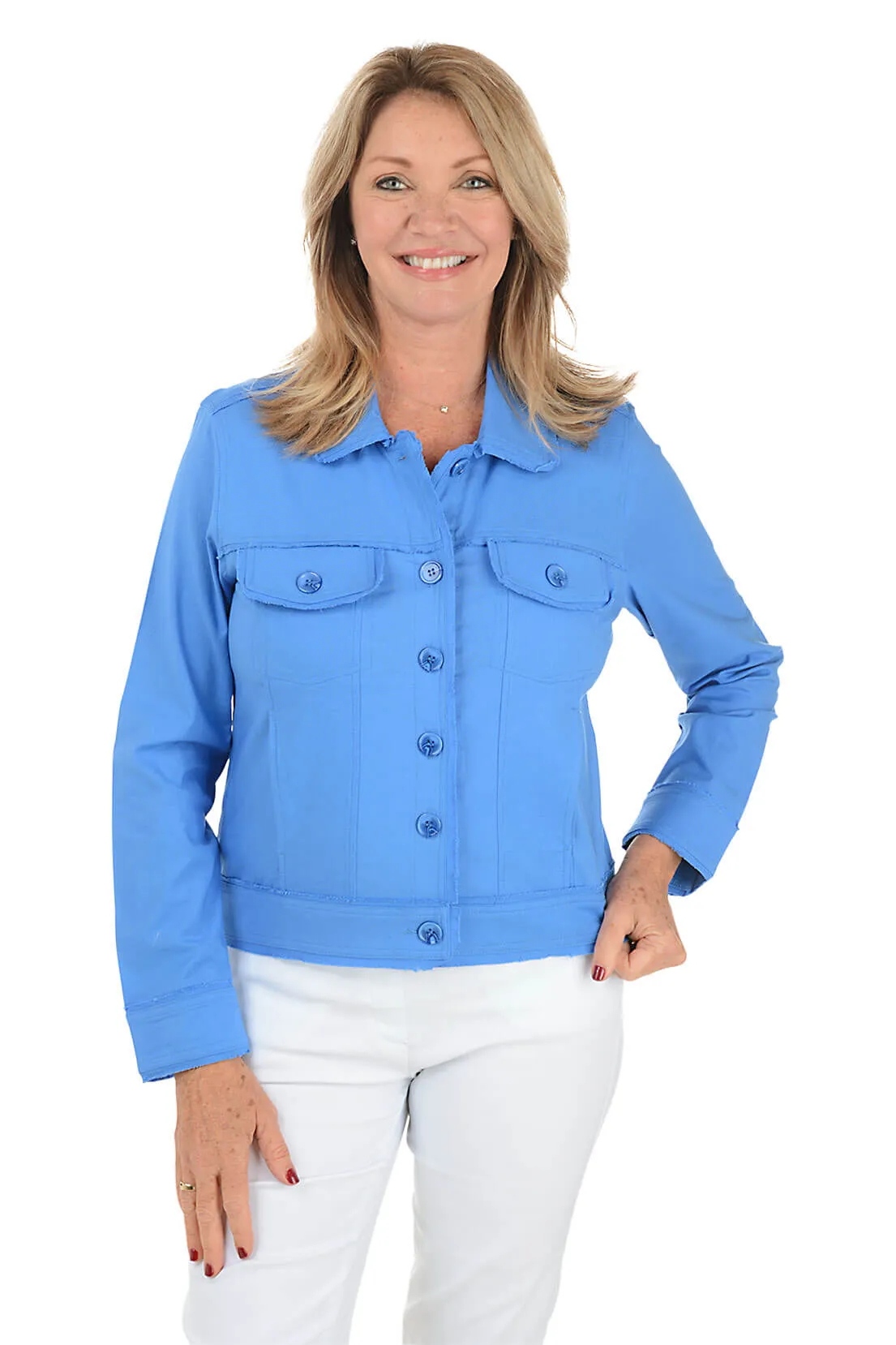 Button-Front Frayed Jacket