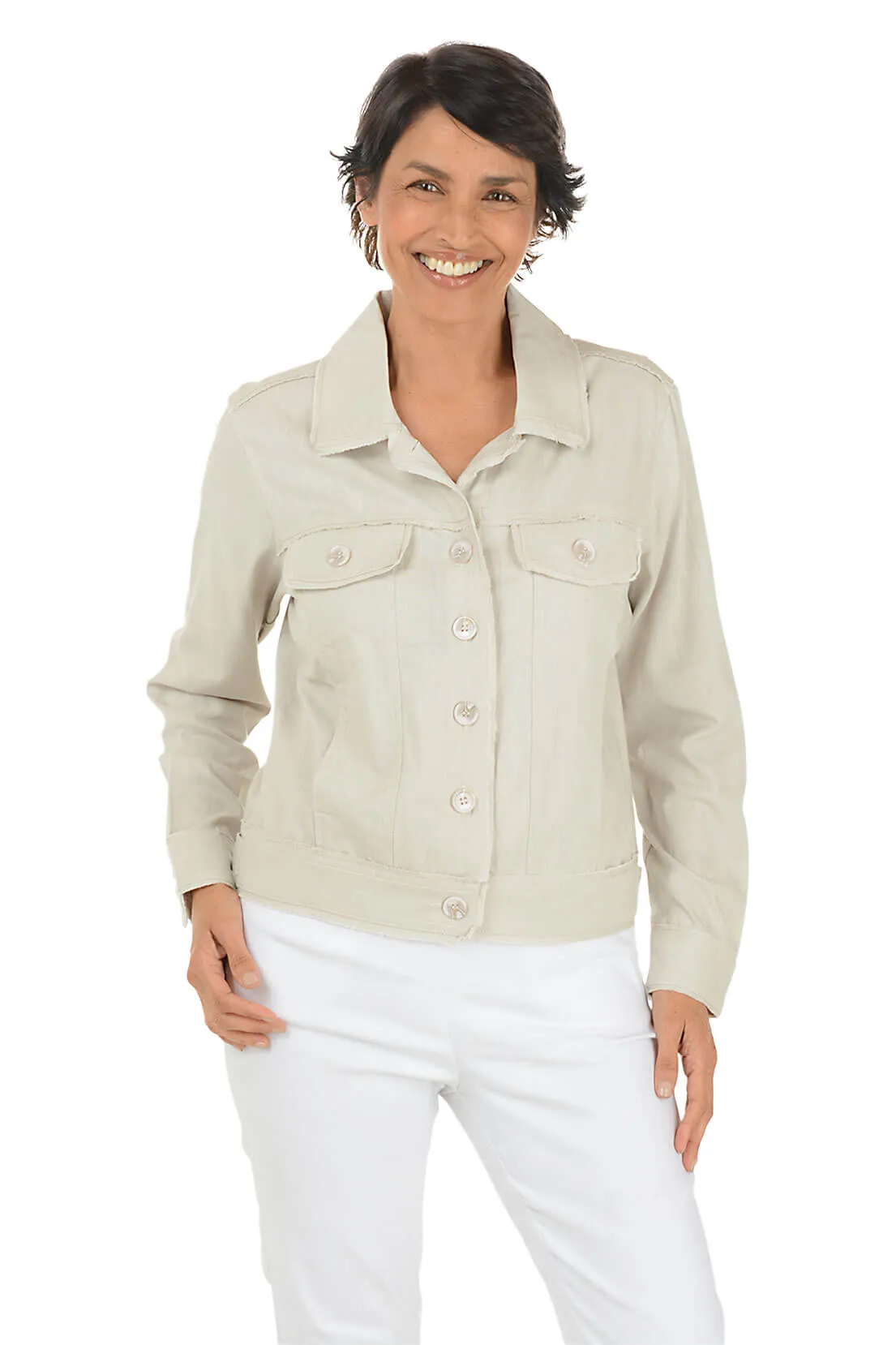Button-Front Frayed Jacket
