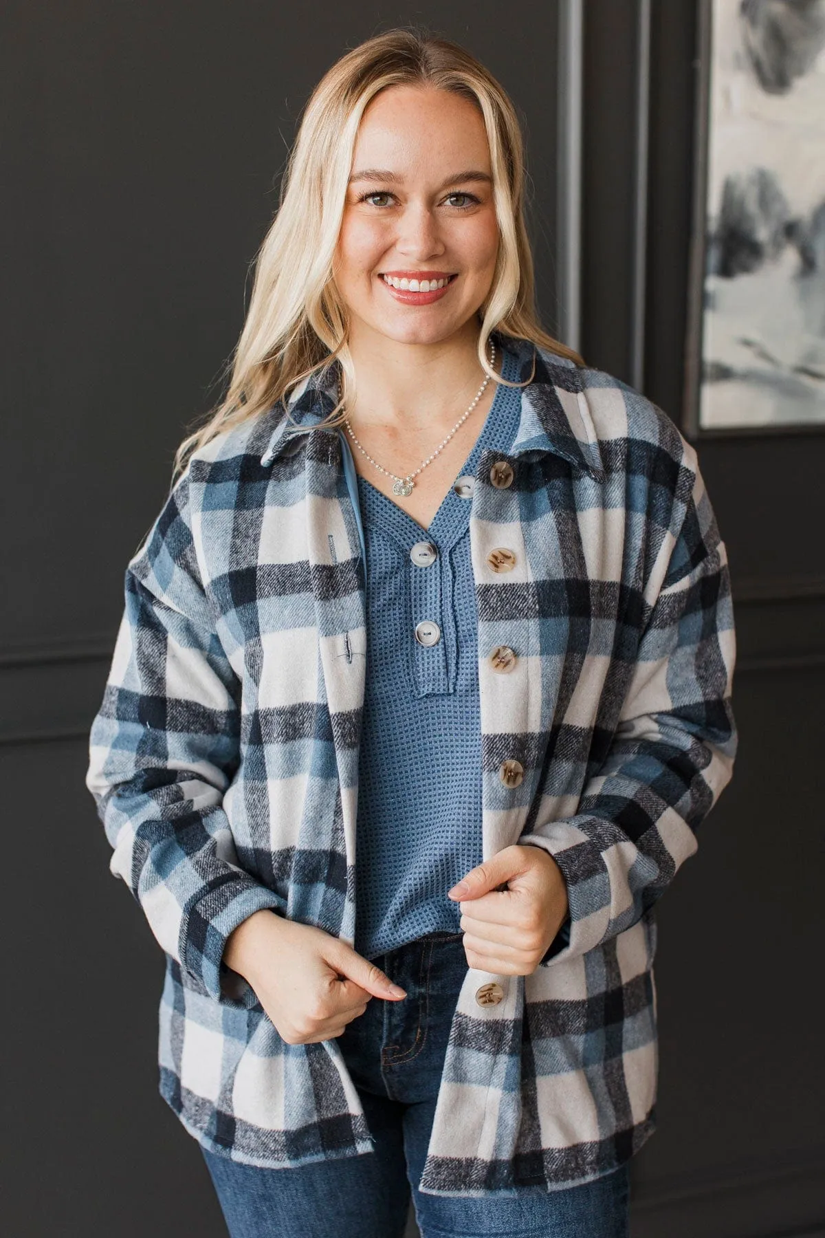 Campfire Nights Plaid Jacket- Blue