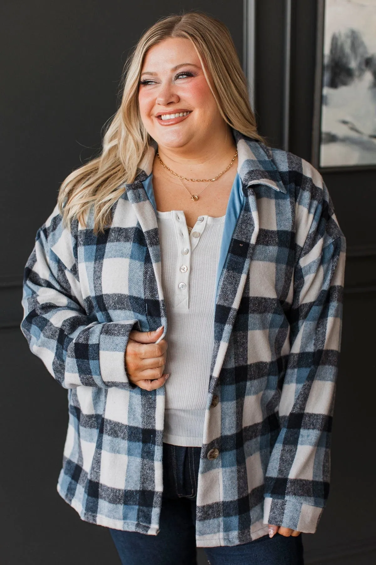 Campfire Nights Plaid Jacket- Blue