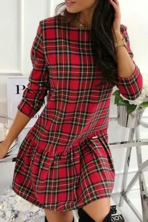Casual Plaid Split Joint Mandarin Collar Princess Dresses