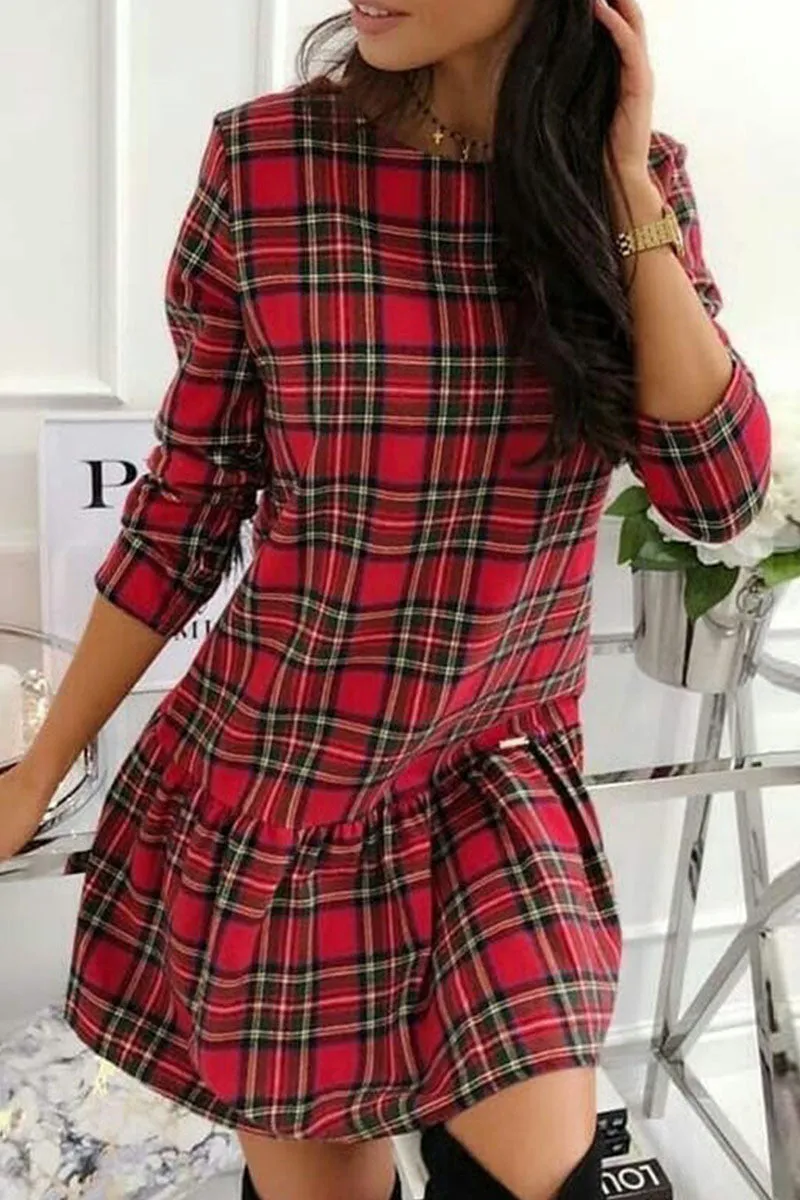 Casual Plaid Split Joint Mandarin Collar Princess Dresses