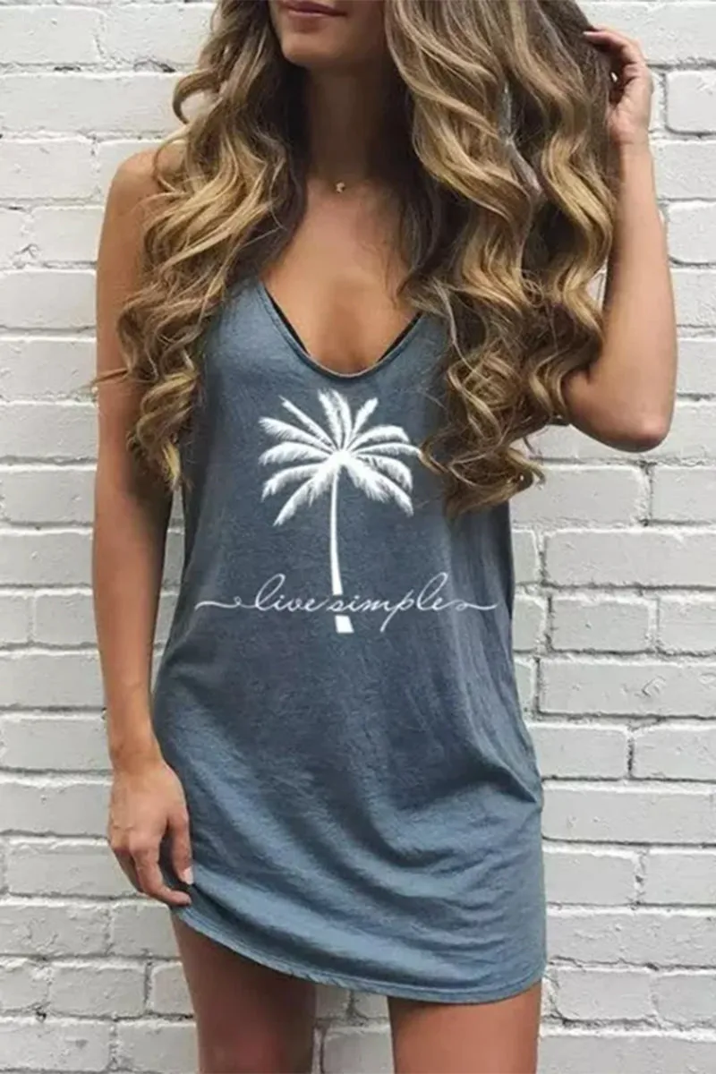 Casual Print V Neck Sleeveless Dress Dresses