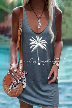 Casual Print V Neck Sleeveless Dress Dresses