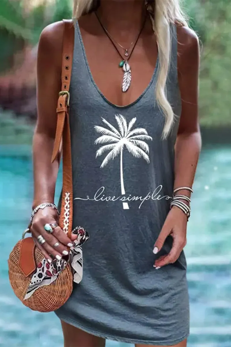 Casual Print V Neck Sleeveless Dress Dresses