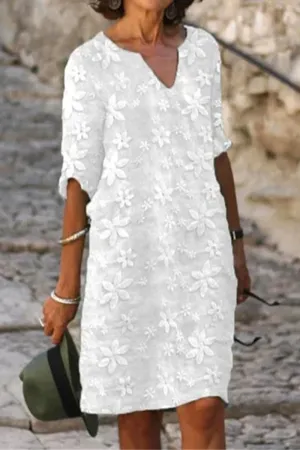 Casual Simplicity Solid Patchwork V Neck Short Sleeve Dress Dresses