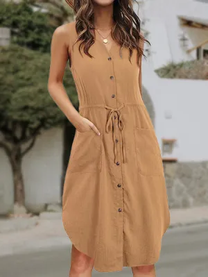 Casual Tie Pocket Sleeveless Dress