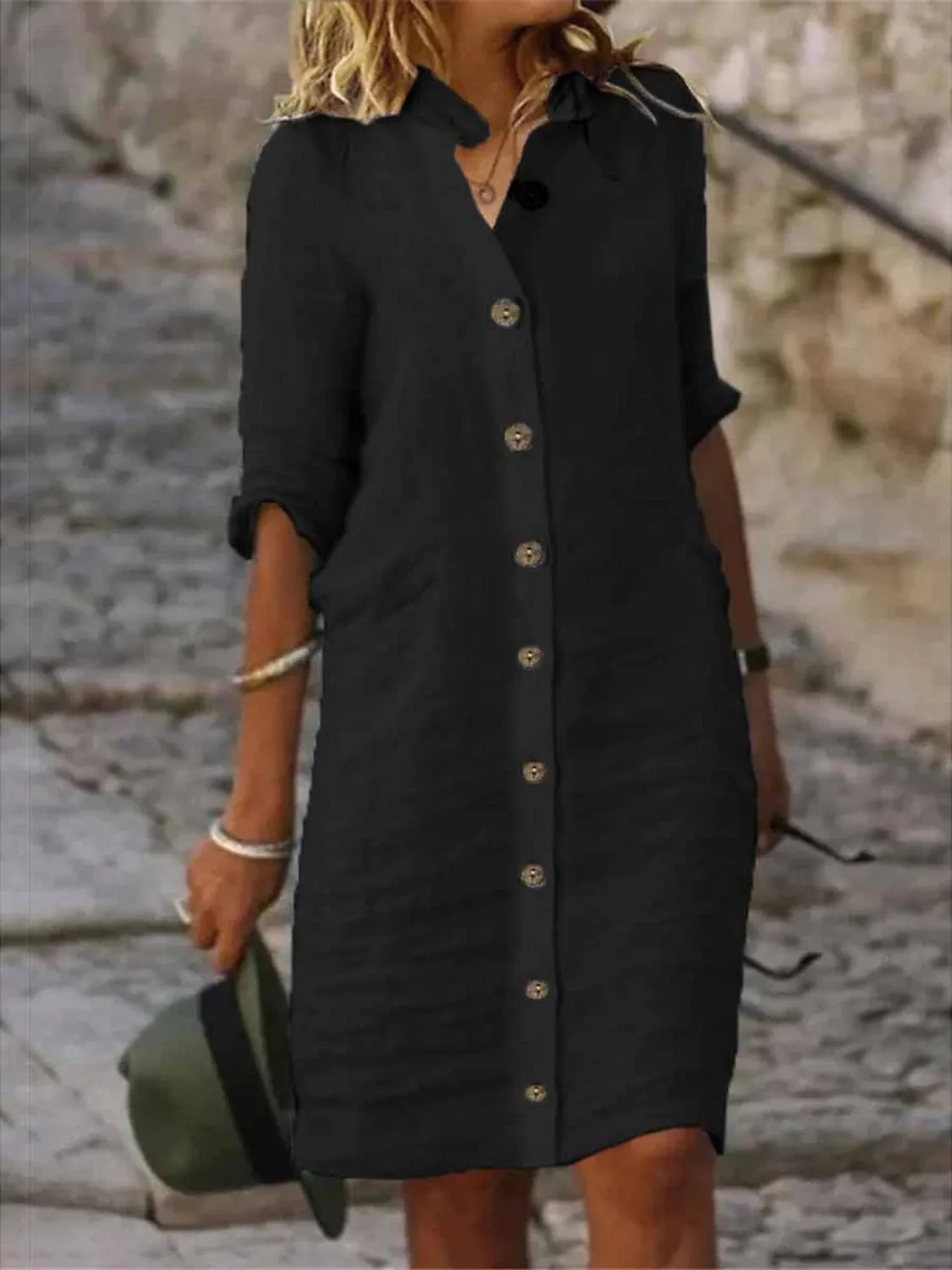 Chastia - Casual dress in plain cotton and linen