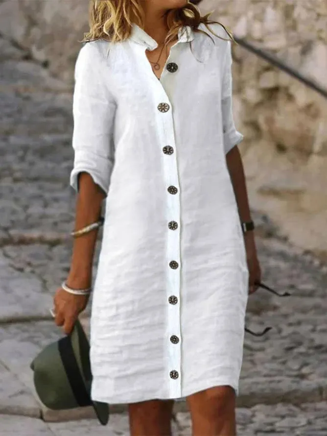 Chastia - Casual dress in plain cotton and linen