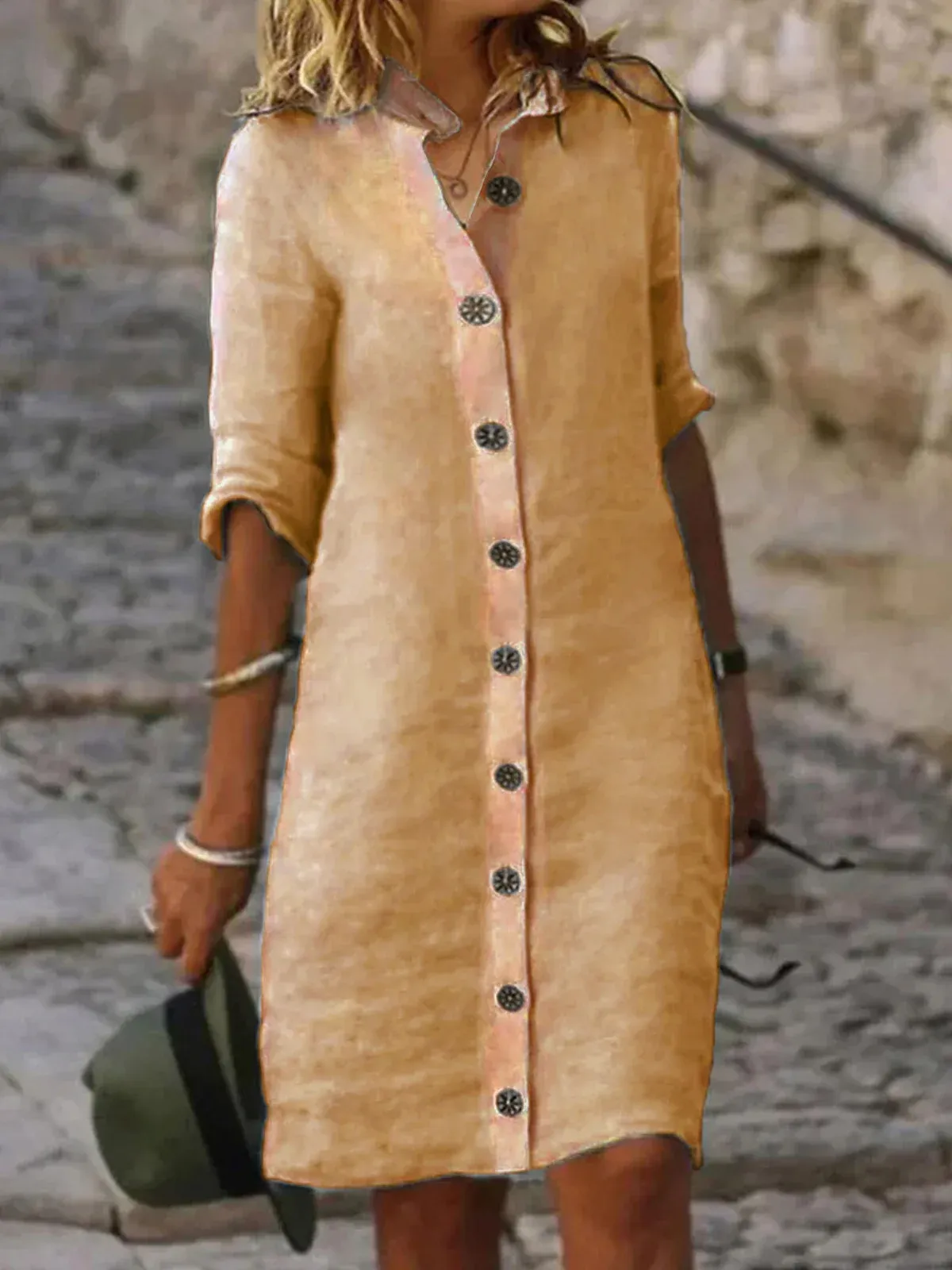 Chastia - Casual dress in plain cotton and linen