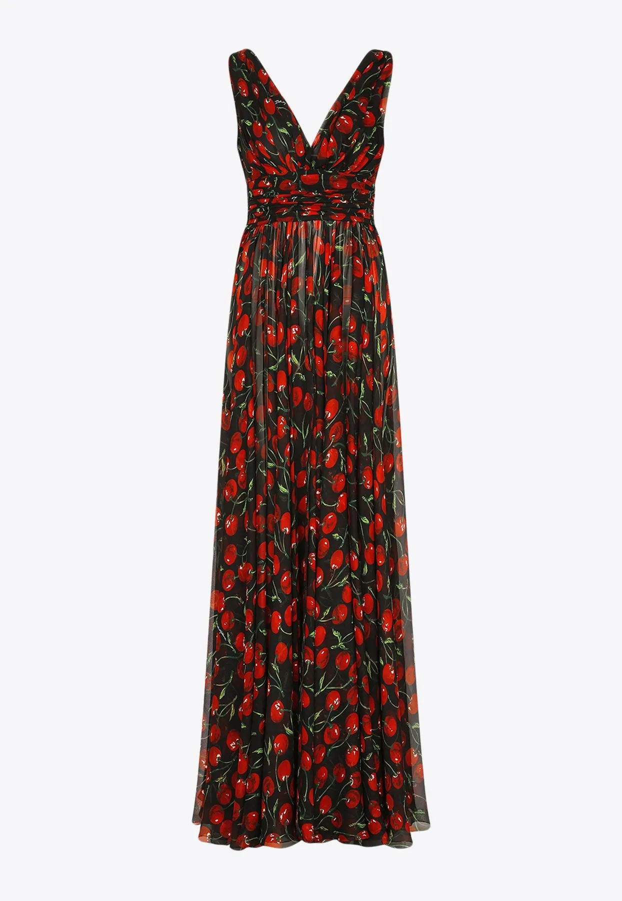 Cherry Print Maxi Chiffon Dress