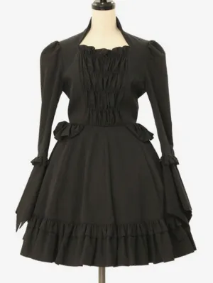 Classical Lolita Dress Polyester Ruffles Long Sleeves Lolita Dresses Classic Black