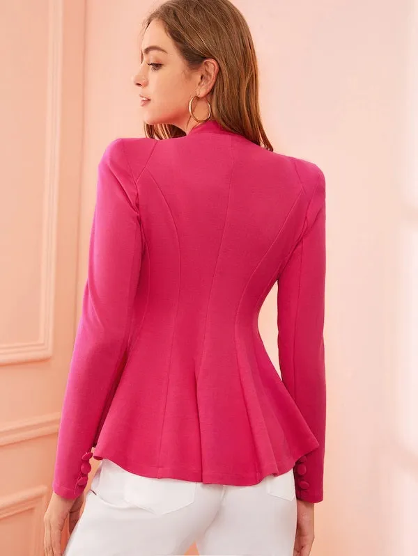CM-CS620757 Women Elegant Seoul Style Structured Shoulder Layered Collar Peplum Blazer - Pink