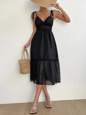 CM-DS427747 Women Casual Seoul Style Tie Shoulder Frill Trim Ruffle Hem Cami Dress