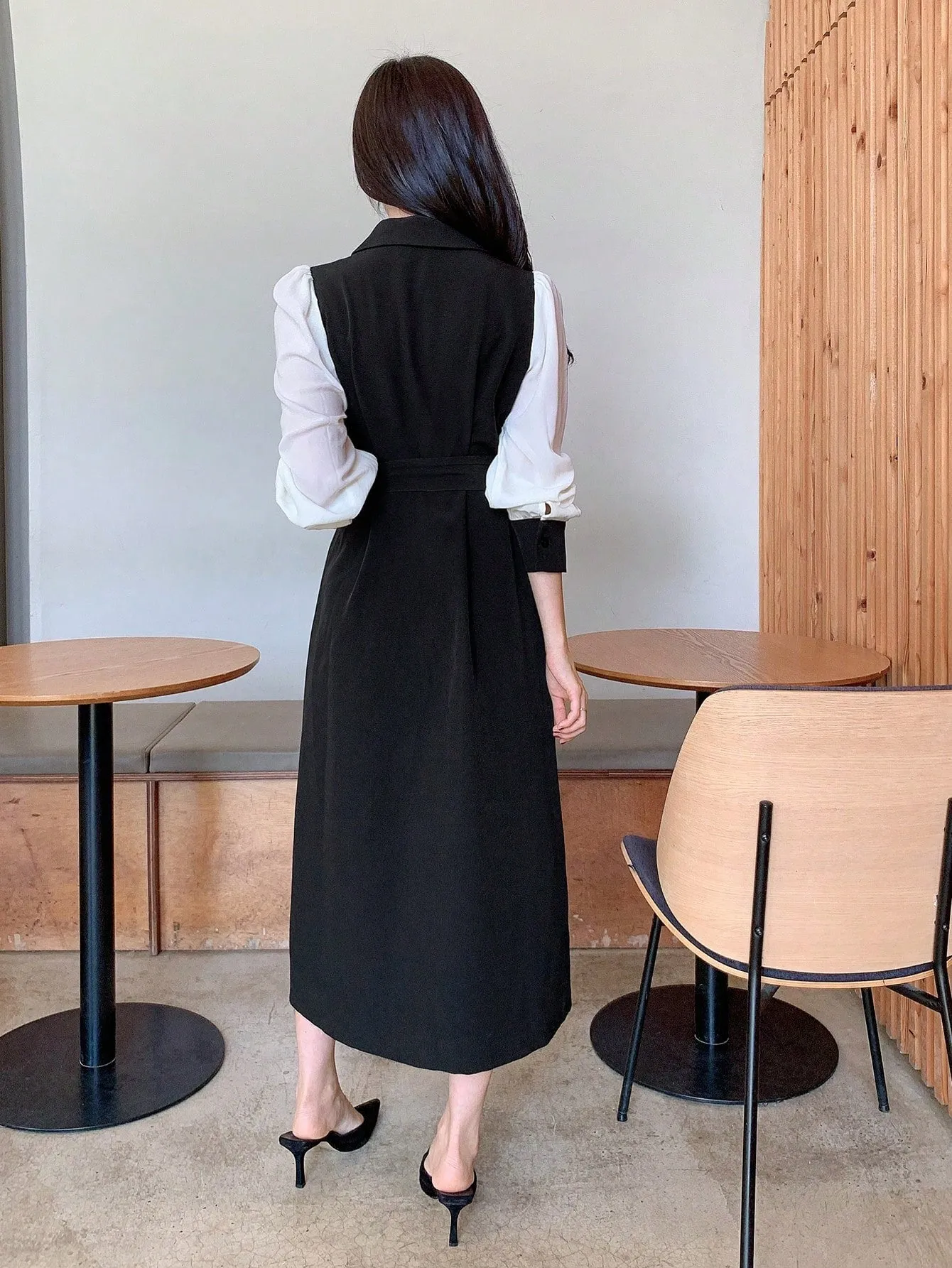 CM-DS484969 Women Elegant Seoul Style Double-Breasted Lapel Neckline Long Sleeve Dress
