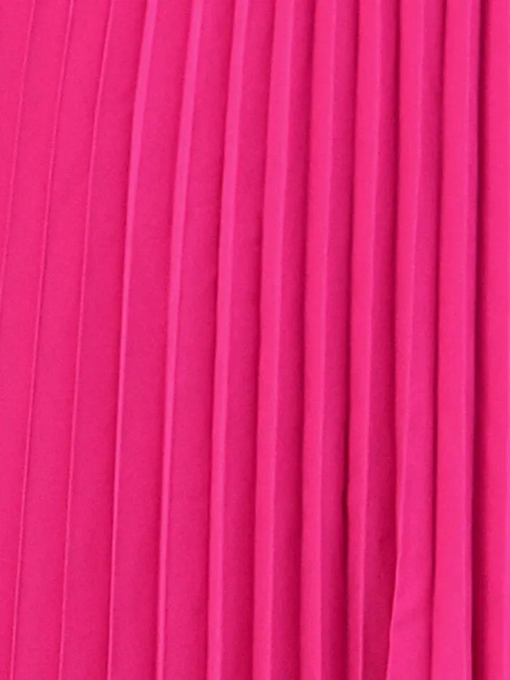 CM-DS507609 Women Casual Seoul Style Pleated Asymmetric Hem Halter Neck Midi Dress - Hot Pink