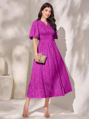 CM-DS641361 Women Elegant Seoul Style Burnt Embroidery Short Sleeve Dress - Purple