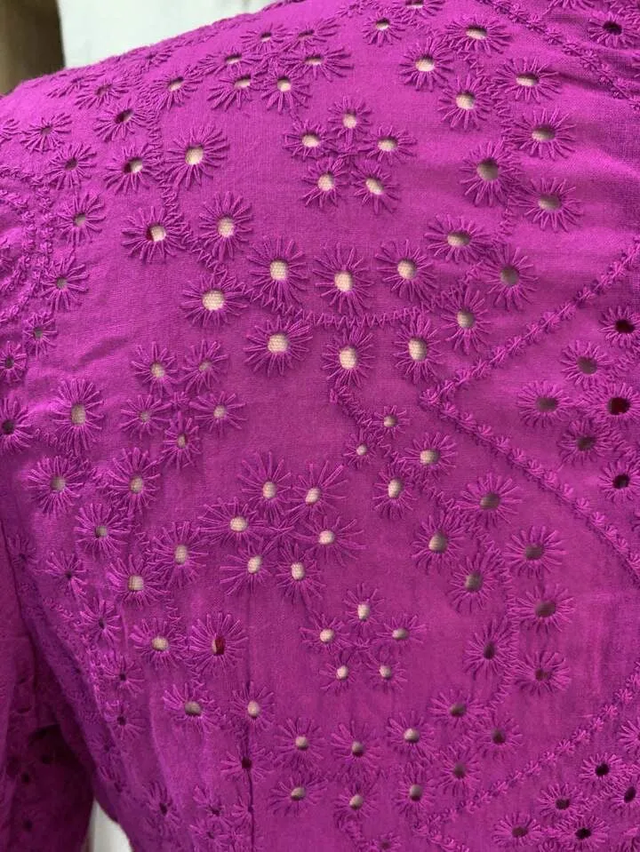 CM-DS641361 Women Elegant Seoul Style Burnt Embroidery Short Sleeve Dress - Purple