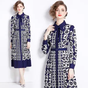 CM-DY000588 Women Elegant European Style Long Sleeve Single-Breasted Dress