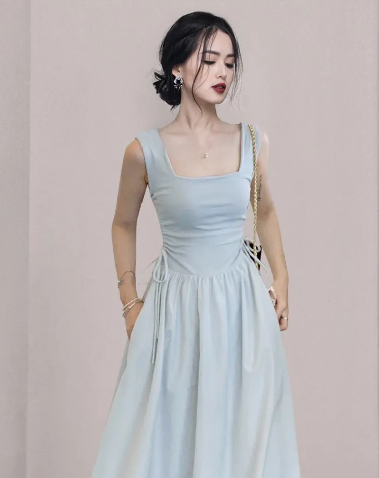 CM-DY062614 Women Casual European Style Square Collar Splice Knitted Long Dress (Available in 3 colors)