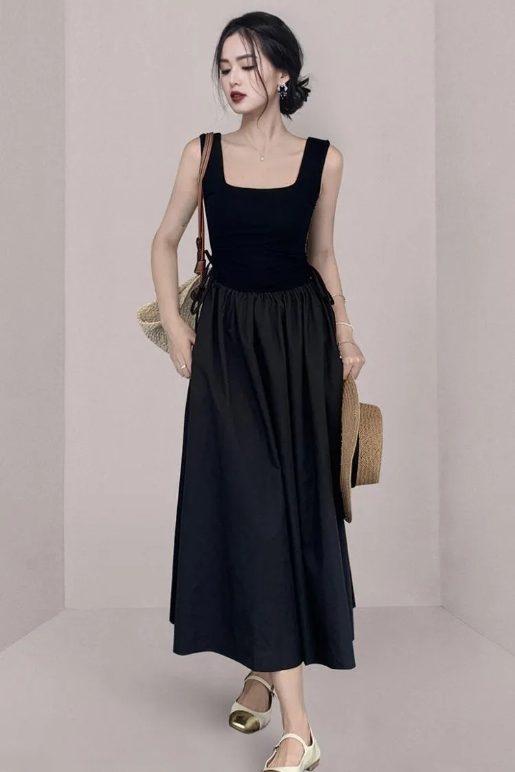 CM-DY062614 Women Casual European Style Square Collar Splice Knitted Long Dress (Available in 3 colors)