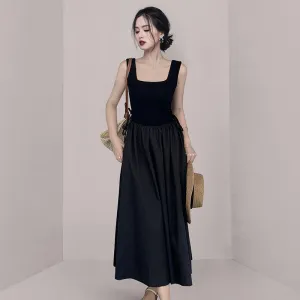 CM-DY062614 Women Casual European Style Square Collar Splice Knitted Long Dress (Available in 3 colors)