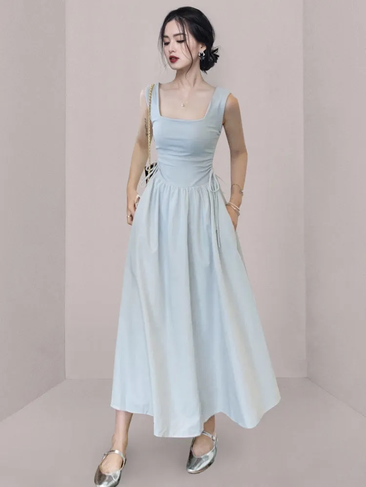 CM-DY062614 Women Casual European Style Square Collar Splice Knitted Long Dress (Available in 3 colors)