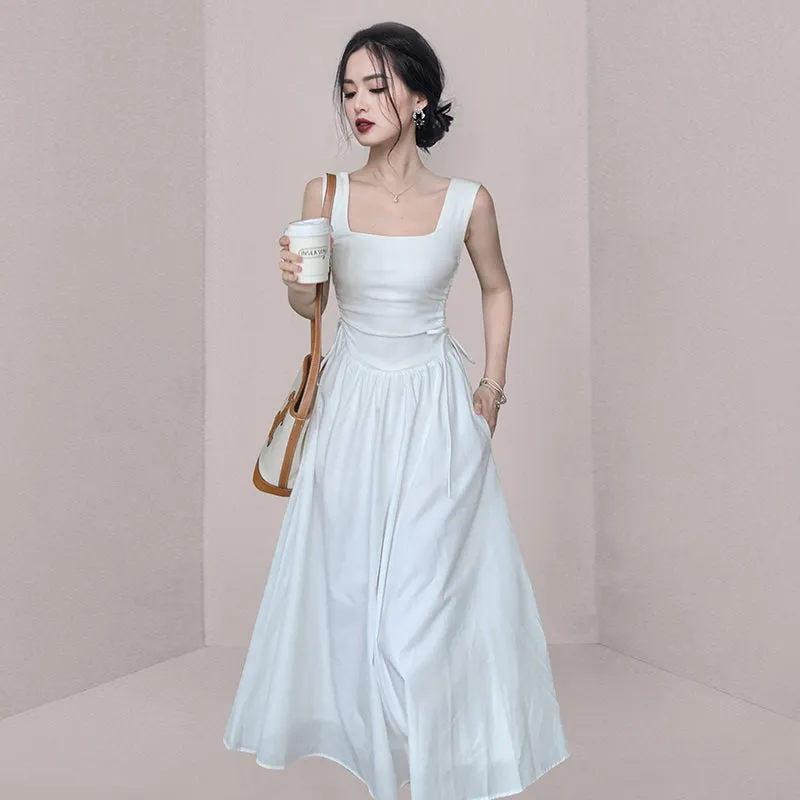 CM-DY062614 Women Casual European Style Square Collar Splice Knitted Long Dress (Available in 3 colors)