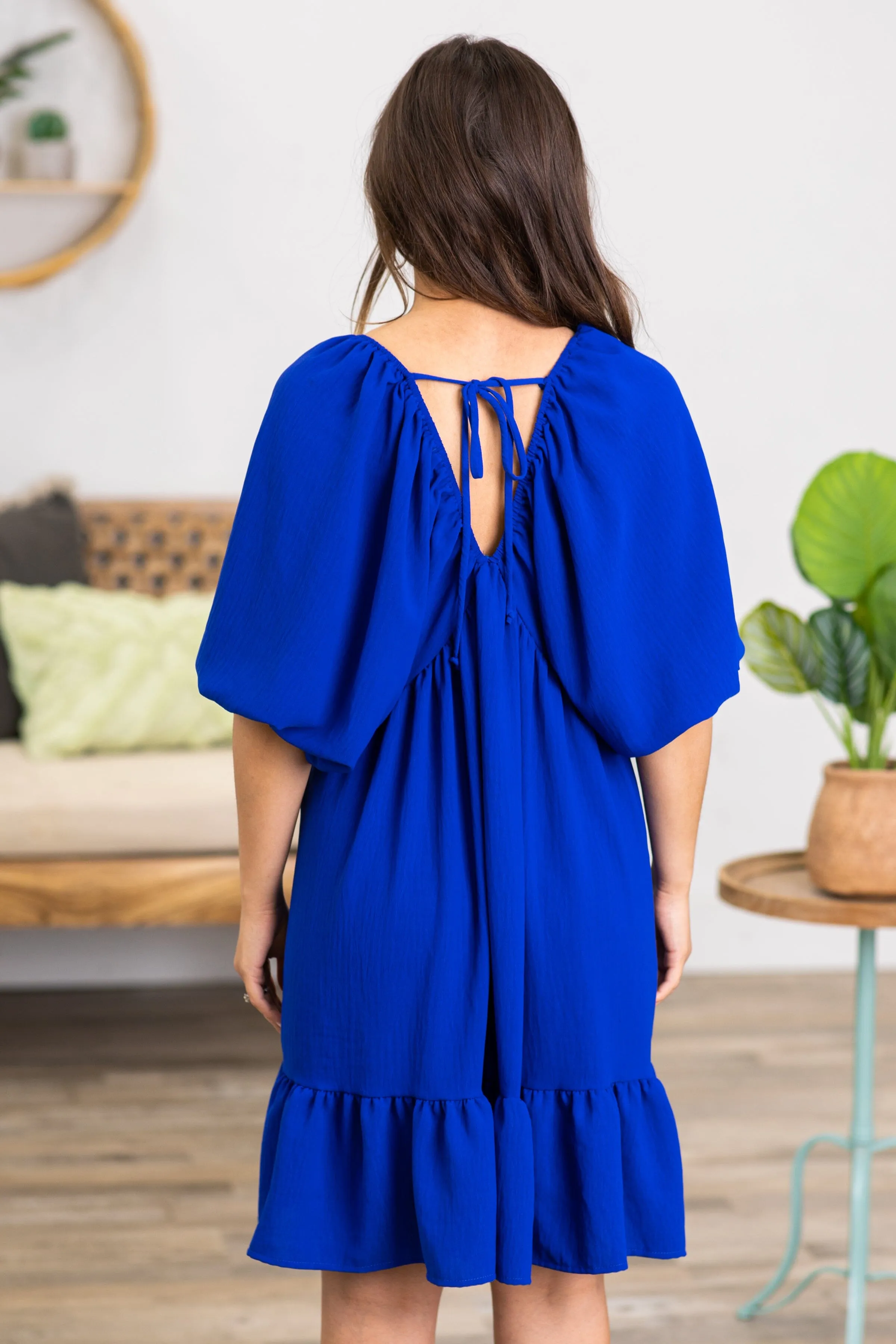 Cobalt V-Neck Dolman Sleeve Dress