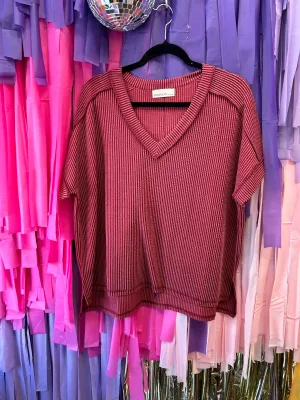 Common Sense Ribbed Top: Burgundy