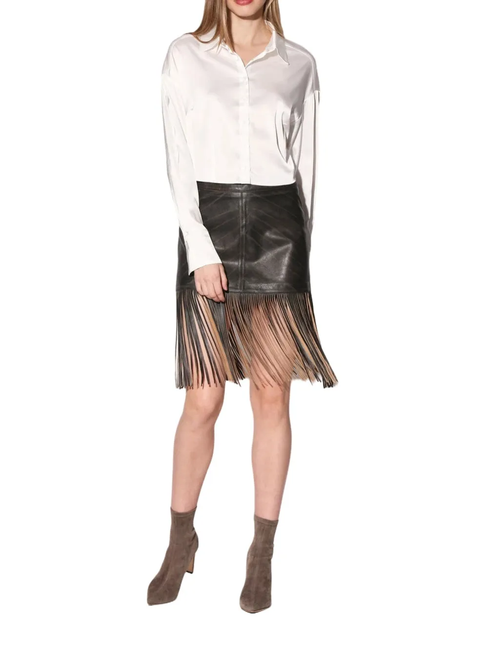 Contrast Detail Leather Skirts for Women