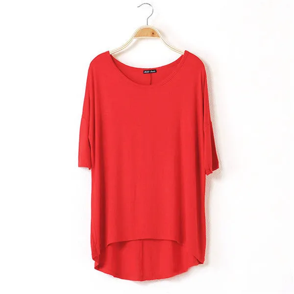 Cotton Casual Women Oversized Batwing Short Sleeve T-shirts Loose Tops Tee 16 Colors
