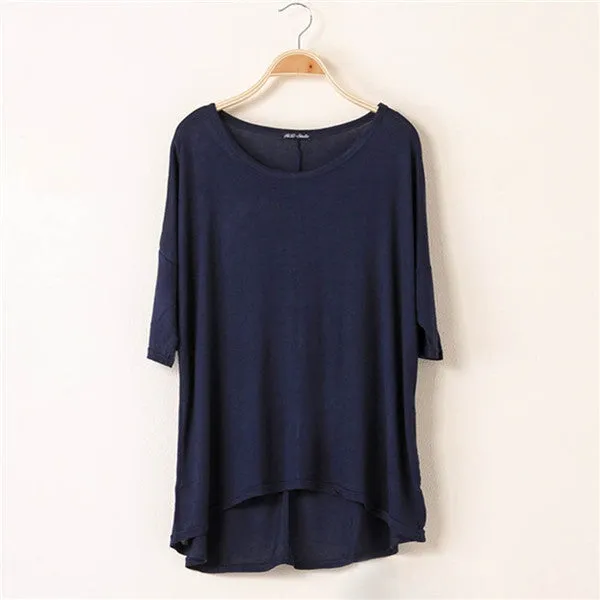 Cotton Casual Women Oversized Batwing Short Sleeve T-shirts Loose Tops Tee 16 Colors