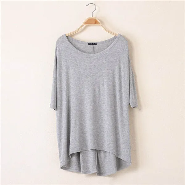 Cotton Casual Women Oversized Batwing Short Sleeve T-shirts Loose Tops Tee 16 Colors