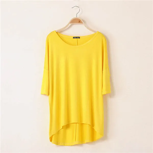 Cotton Casual Women Oversized Batwing Short Sleeve T-shirts Loose Tops Tee 16 Colors