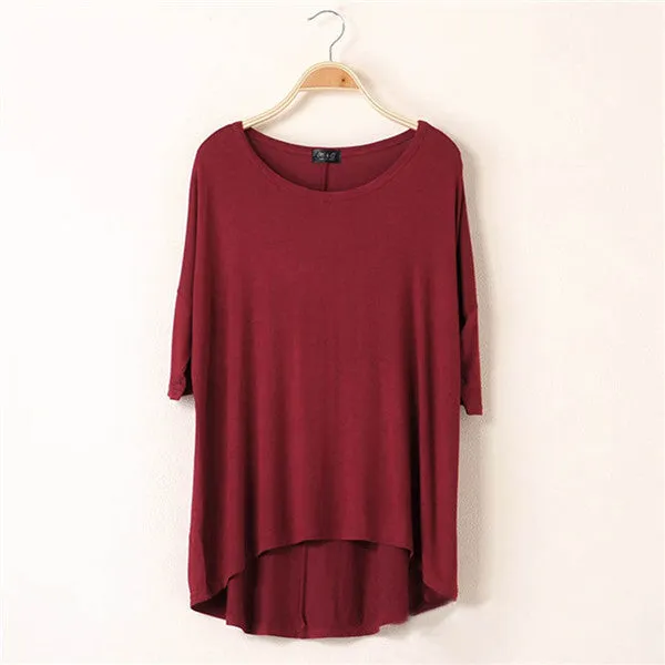 Cotton Casual Women Oversized Batwing Short Sleeve T-shirts Loose Tops Tee 16 Colors