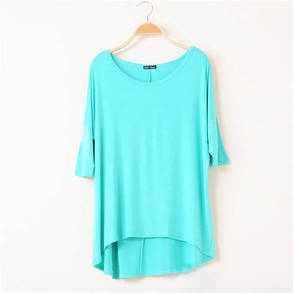 Cotton Casual Women Oversized Batwing Short Sleeve T-shirts Loose Tops Tee 16 Colors