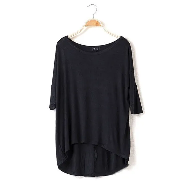 Cotton Casual Women Oversized Batwing Short Sleeve T-shirts Loose Tops Tee 16 Colors