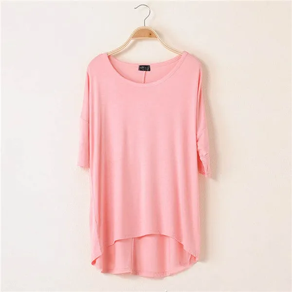 Cotton Casual Women Oversized Batwing Short Sleeve T-shirts Loose Tops Tee 16 Colors