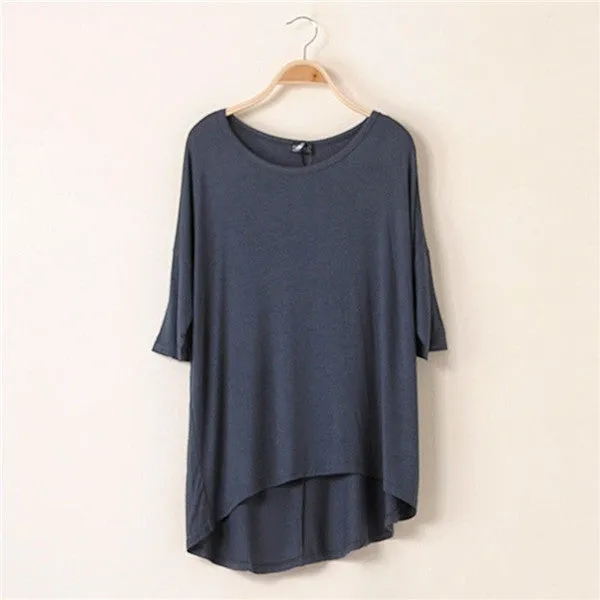 Cotton Casual Women Oversized Batwing Short Sleeve T-shirts Loose Tops Tee 16 Colors