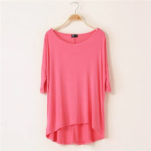 Cotton Casual Women Oversized Batwing Short Sleeve T-shirts Loose Tops Tee 16 Colors