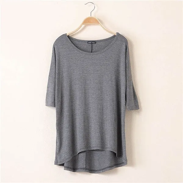 Cotton Casual Women Oversized Batwing Short Sleeve T-shirts Loose Tops Tee 16 Colors