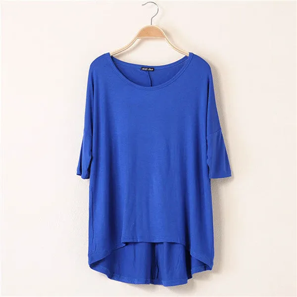 Cotton Casual Women Oversized Batwing Short Sleeve T-shirts Loose Tops Tee 16 Colors